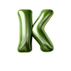 Olive green metallic K alphabet balloon Realistic 3D on white background.