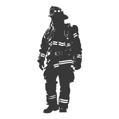 Silhouette firefighter wearing safety equipment black color only