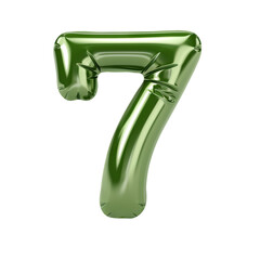 Olive green metallic 7 number balloon Realistic 3D on white background.