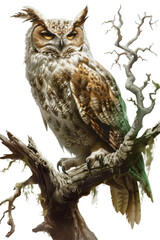 Obraz premium a wise elder owl archdruid isolated on a transparent background, generative ai