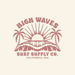 Vintage surf design template for surf club, surf shop, surf merch.