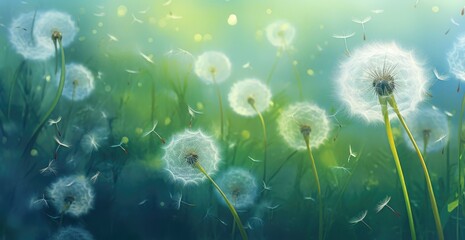 Fototapeta na wymiar dandelion grasses on a green background