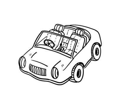 recommend clip art: Car doodle line art, hand drawn cute vintage convertible car, top isometric view