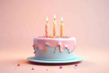 Birthday cake with lit candles. A delightful birthday cake adorned with colorful sprinkles and five...