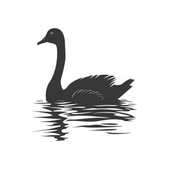 Silhouette goose animal swim black color only full black color only