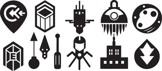 Set video game symbol. Hand drawn vector illustration	