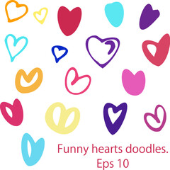 Vector collections of hand drawn grunge Valentine hearts isolated .  Various style hand drawn heart shapes.  Eps 10