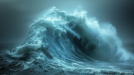A large and powerful wave emerging in the middle of the ocean, showcasing the force of nature - obrazy, fototapety, plakaty