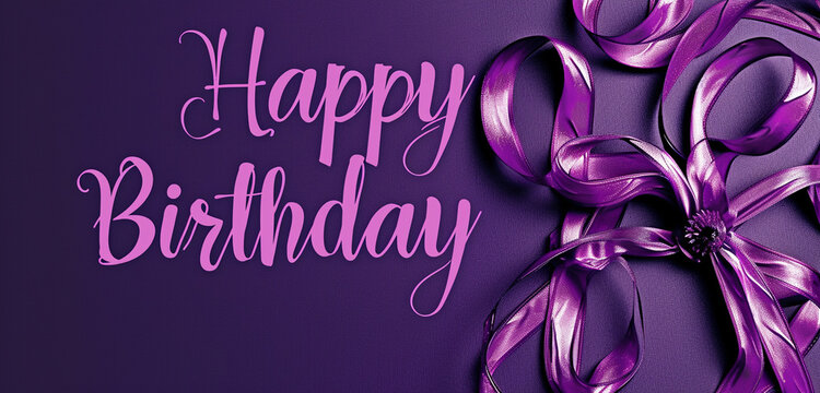 A photo text of the word "Happy Birthday" on a solid violet background