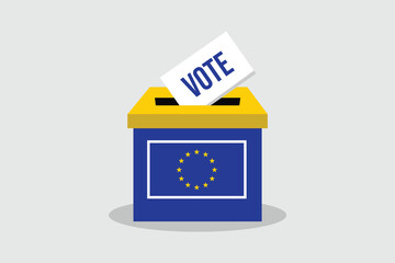 A flat vector illustration of a Ballot Box. European Union Parliament elections. Every Vote Counts. June, 2024 - obrazy, fototapety, plakaty