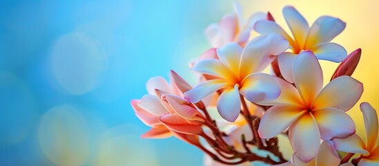 Fototapeta na wymiar Vibrant assortment of colorful flowers blooming elegantly on a serene blue background
