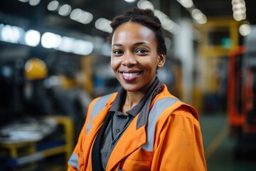 Naklejka premium Portrait of a woman working in a factory