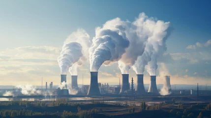 Fotobehang Modern coal power plant with blue sky as background, panoramic format © Muhammad