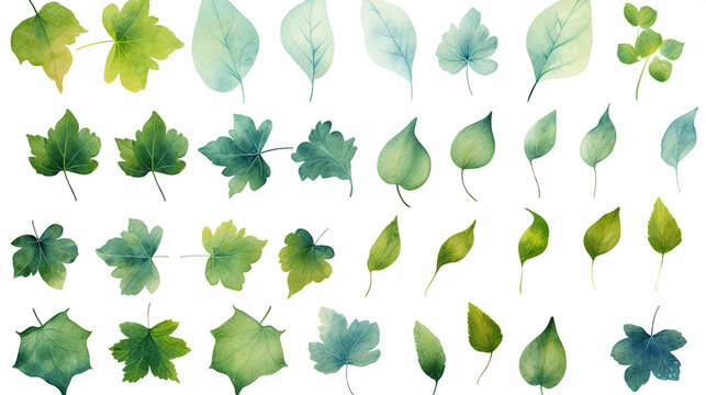 Set collection watercolor ivy leaves vector isolated on white background