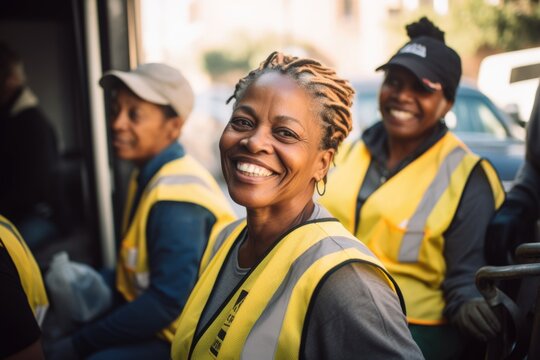 Portrait of a smiling middle aged female sanitation worker