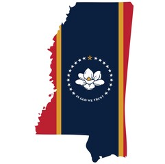 Outline of the borders of the U.S. state of Mississippi with a flag