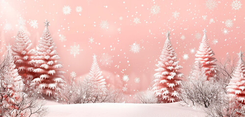 Fototapeta na wymiar A winter scene with soft snowflakes falling against a blush pink sky, creating a serene Christmas atmosphere