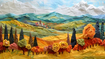 Badkamer foto achterwand autumn landscape in tuscany origami paper sculpts © Aki