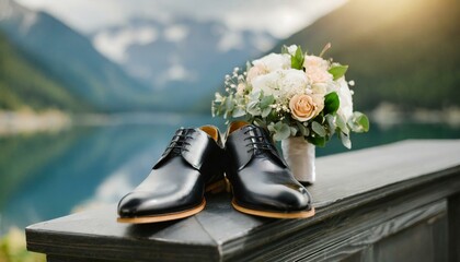 Beautiful wedding shoes of the groom. groom's wedding set for the wedding