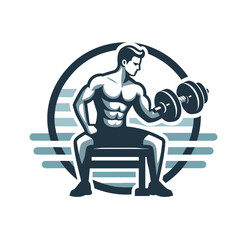Fototapeta premium Fitness and bodybuilding logo. Bodybuilder with dumbbell. Vector illustration, gym workout, generative ai