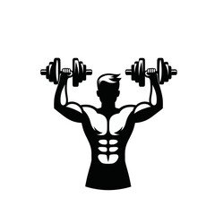 Bodybuilding concept. Silhouette of a muscular man lifting dumbbells, bodybuilder, gym, generative ai