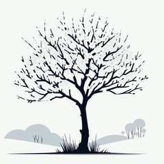 Tree silhouette on white background, winter season tree with snow and frost, vector illustration, generative ai