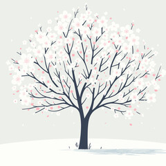 Fototapeta premium Cherry blossom tree on white background, beautiful spring blossom nature, Vector illustration, generative ai