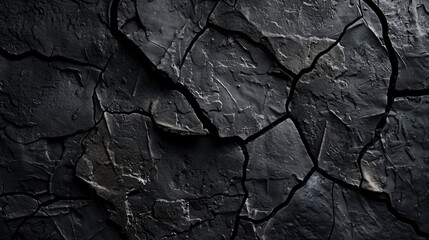 Black background stone texture with cracks charcoal