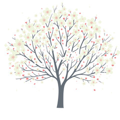 Cherry blossom tree on white background, beautiful spring blossom nature, Vector illustration, generative ai