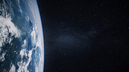 Amazing starry space with beautiful blue planet earth. Stratosphere and planet Earth