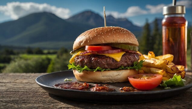 Grilled beef burger menu in a natural view