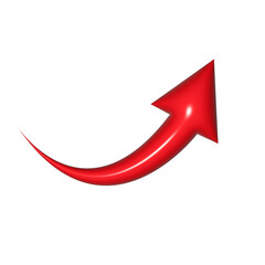 3D red arrow on white background. Shiny Arrows for app, website, social media and digital advertisement use.