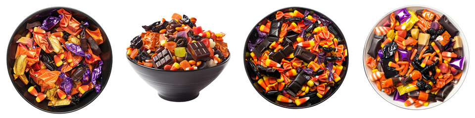 Variety of Halloween Candy in Bowls Isolated on Transparent Background © Maestro