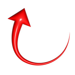 3D red arrow on white background. Shiny Arrows for app, website, social media and digital advertisement use.