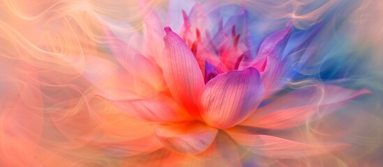 Fototapeta na wymiar Vibrant Pink Flower Blooming on a Colorful Blue and Orange Background