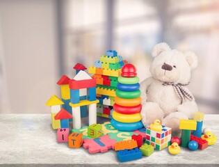 Many different colored children's toys