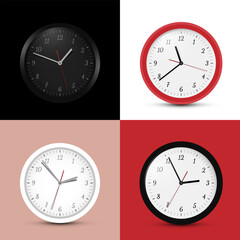 Analog clock set on different backgrounds, vector
