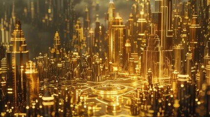 Futuristic Gold City at Twilight, To convey a sense of futuristic urban living with a touch of luxury and modernity