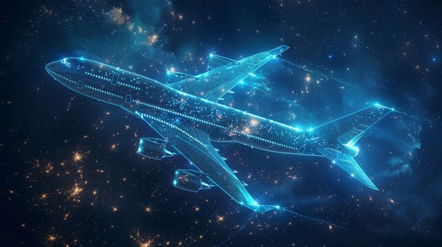 Illustration of an airplane or aircraft in a futuristic technological style. The concept of new technologies © CaptainMCity