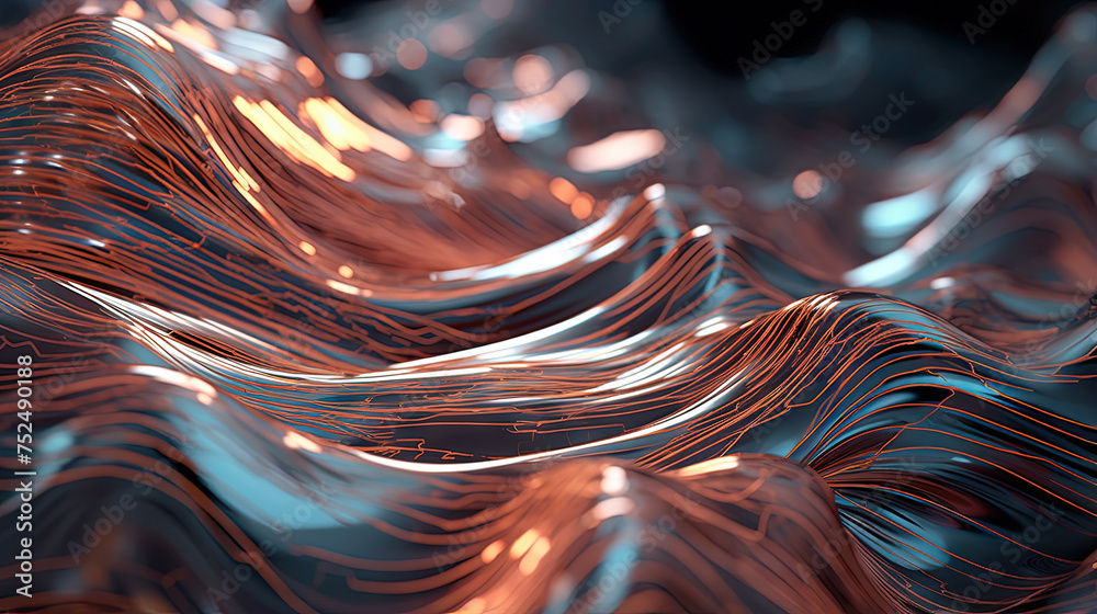 Poster Scientific abstraction with futuristic textured tissue waves. Tech background with close-up wave bio texture.