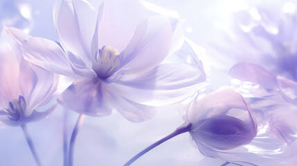Pastel Purple Anemones flowers in Soft Blurred floral Background, copy space