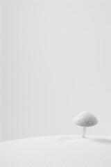 White mushroom on white background.Minimal concept.All white.Creative copy space.