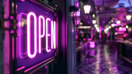 Neon "OPEN" sign on storefront at night