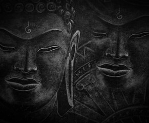 black and white  oil painting art  Buddha statue   thailand
