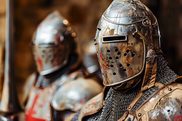 Fototapeta premium Knights depicted in a medieval inspired artwork Close up