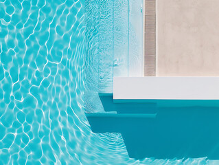 a pool with a white ledge and blue water