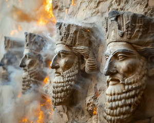 Mesopotamian deities creating storms to combat climate change Close up