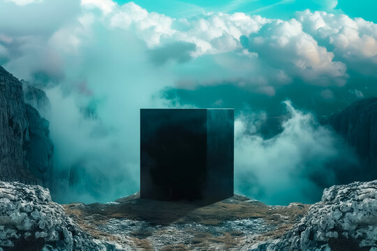 Mental health struggles represented by a blackbox in a surreal landscape Close up