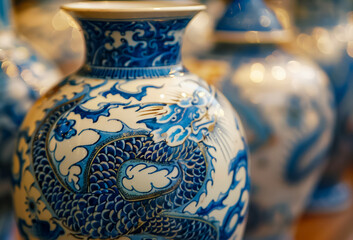 The beauty of Ming Dynasty pottery reflected in art Close up - obrazy, fototapety, plakaty