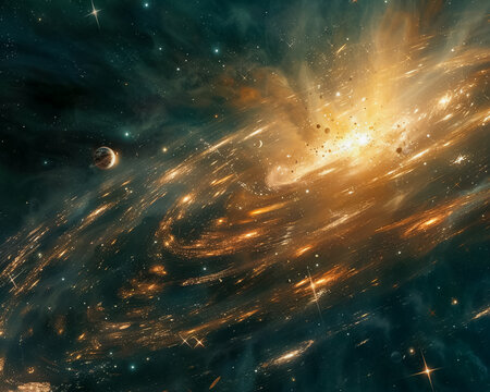 The ethereal beauty of the Oort Cloud with celestial bodies dancing in the void Close up